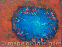 Argus-Eyed - textured, orange, blue, bright, large, 36 x 48, 