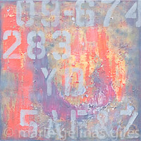 Building_99 - textured, distressed, rust, numbers, letters, urban, modern, industrial, 20x20, moody, dark, grey,gray, red, red oxide, purple 