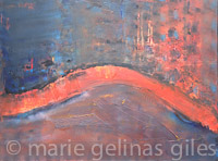 Crackin_A_Smile - textured, large, blue, orange, black, 36 x 48, 