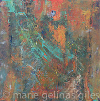 Raining_On_My_Parade - textured, brown, orange, green big, 30 x 30,