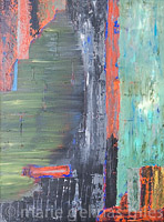 Talking_To_A_Brick_Wall - textured, blue, green, orange, rust, grey, bray, black, urban, modern, industrial, 40x30